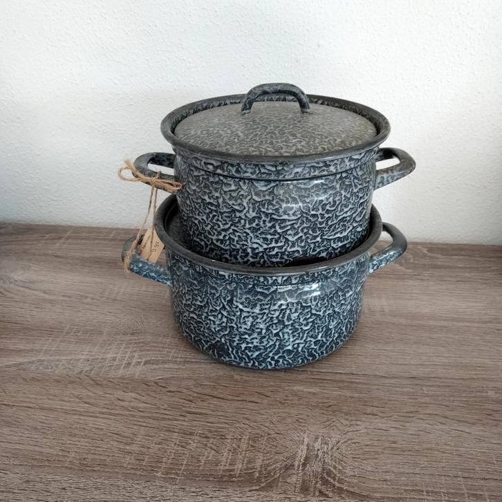 Emaille pan grijs gewolkt, Antiek en Kunst, Antiek | Emaille, Ophalen of Verzenden