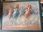 Olieverf Schilderij Race Paarden ingelijst, Ophalen of Verzenden