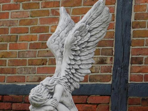 Knielende Engel op Sokkel - 170 cm - Volledig Steen, Tuin en Terras, Tuinbeelden, Engelenbeeld, Steen, Ophalen of Verzenden