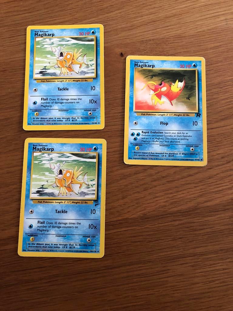 3x Pokemonkaart Magikarp, Hobby en Vrije tijd, Verzamelkaartspellen | Pokémon, Ophalen of Verzenden, Zo goed als nieuw, Meerdere kaarten