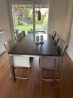 Prachtige eetkamertafel hout-metaal 200x100x77 cm., Ophalen, Gebruikt, 200 cm of meer, 50 tot 100 cm