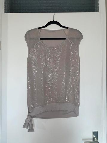 beige shine pailletten top met knoop mt 40 beschikbaar voor biedingen