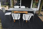 Originele jaren 60/70 eetkamer set, tafel met formica blad+6, Huis en Inrichting, Origineel jaren 60 /70, 4 tot 6 stoelen, Gebruikt