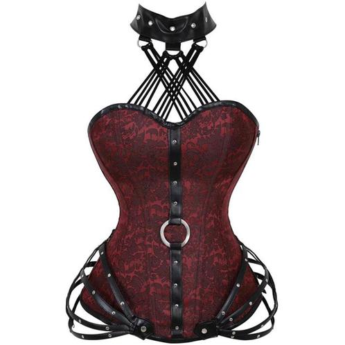 Rood korset met halsband steampunk burlesque gothic bustier, Kleding | Dames, Ondergoed en Lingerie, Body of Korset, Rood, Verzenden