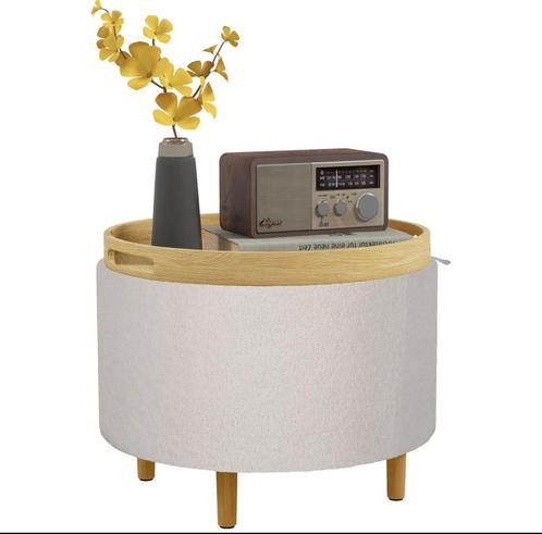 (NIEUW) witte teddy bijzettafel/poef, Huis en Inrichting, Tafels | Bijzettafels, Nieuw, Rond, Minder dan 55 cm, Hout, Ophalen
