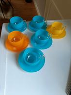 6 x kop en schotel retro, Huis en Inrichting, Ophalen of Verzenden, Overige stijlen, Kop(pen) en/of Schotel(s), Glas