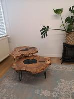 Salontafels olijfhout met epoxy en zwarte metalen poten, Huis en Inrichting, Tafels | Salontafels, 50 tot 100 cm, Minder dan 50 cm
