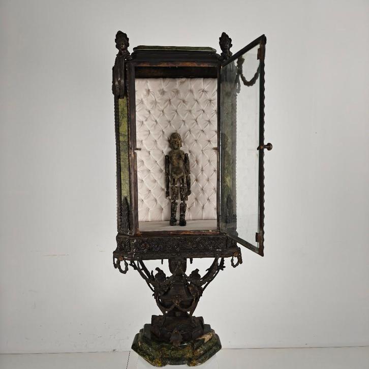 Louis XIV-stijl vitrinekast zink & groen marmer, ca. 1900, Antiek en Kunst, Antiek | Meubels | Kasten, Ophalen