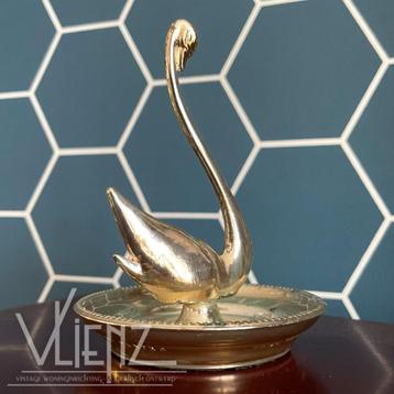 Vintage, retro, verzilverde ringhouder sieraden zwaan beschikbaar voor biedingen