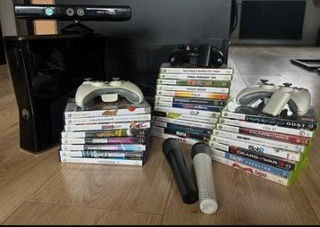 Xbox 360 + 3 controllers + Kinect + 2 microfoon + 29 spellen beschikbaar voor biedingen