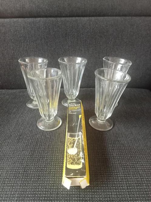 Sorbet glazen + sorbet lepels jaren '60, Verzamelen, Glas en Borrelglaasjes, Gebruikt, Overige typen, Ophalen of Verzenden