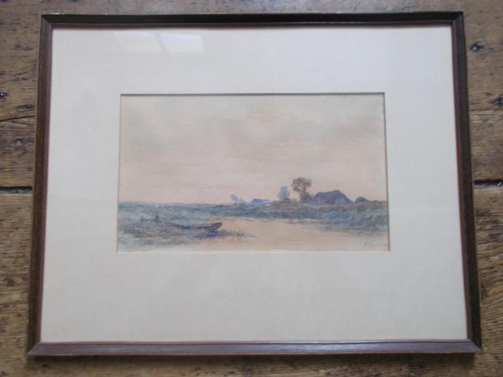 Adrianus van Everdingen (1832-1912), Aquarel Polderlandschap, Antiek en Kunst, Kunst | Schilderijen | Klassiek, Ophalen