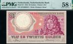 AUNC PMG 58 EPQ: 25 Gulden 1955 ‘Huygens' - AFG065911, Postzegels en Munten, Bankbiljetten | Nederland, Ophalen of Verzenden, 25 gulden
