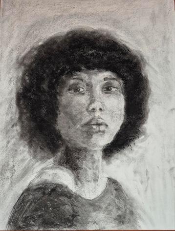Houtskoolportret van een Vrouw - Uniek Exemplaar beschikbaar voor biedingen