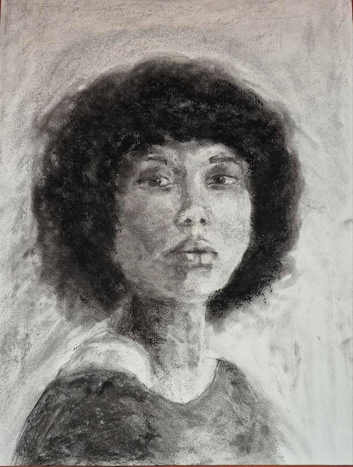 Houtskoolportret van een Vrouw - Uniek Exemplaar, Antiek en Kunst, Kunst | Tekeningen en Foto's, Ophalen of Verzenden