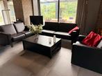 Zitmeubel set: 2 banken, fauteuil & tafel, Ophalen, Gebruikt, Leer, 75 tot 100 cm