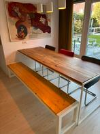 Massief grenen bank, eettafel bank, wit metaal/staal, Ophalen, Gebruikt, 200 cm of meer, 50 tot 100 cm
