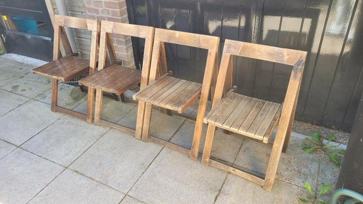 4x vintage stoel Trieste van Aldo Jacober, jaren 1960, Huis en Inrichting, Stoelen, Gebruikt, Vier, Hout, Bruin, Ophalen of Verzenden