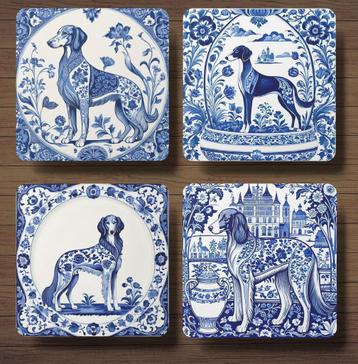 Saluki Delfts Blauw onderzetters met houder beschikbaar voor biedingen