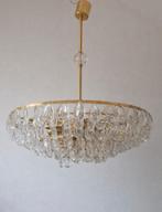 1960’s Gilded Brass and Faceted Crystal Palwa Chandelier, Ophalen of Verzenden