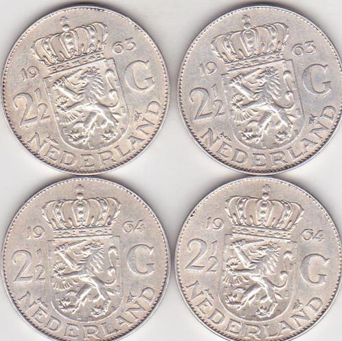 4 RIJKSDAALDERS 2 X 1963 en 2 X 1964, Postzegels en Munten, Munten | Nederland, 2½ gulden, Koningin Juliana, Verzenden