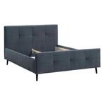 Bed 140x200 grijsblauw velvet stof (Leen Bakker), Ophalen, Gebruikt, Blauw, Tweepersoons