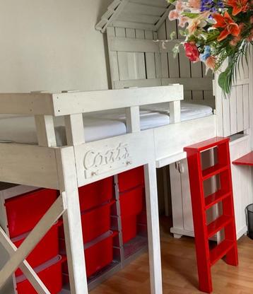 Bed 90x200 halfhoogslaper meisje kidsfactory steigerhout beschikbaar voor biedingen