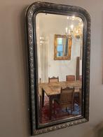 Brocante, smalle, hoge Franse toogspiegel, zwart, facetglas, Antiek en Kunst, Antiek | Spiegels, Ophalen, Rechthoekig