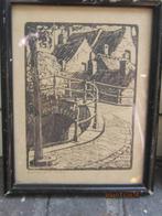 kleine Houtsnede bekend gesigneerd bruggetje ???, Antiek en Kunst, Kunst | Litho's en Zeefdrukken, Ophalen