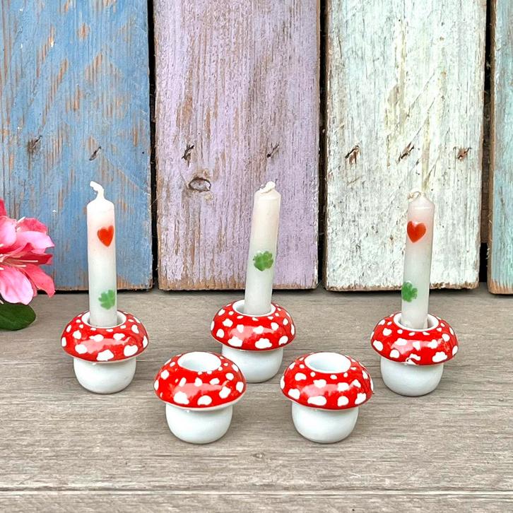 Mini paddenstoeltjes kandelaars party leuchter paddestoelen, Huis en Inrichting, Woonaccessoires | Kandelaars en Kaarsen, Gebruikt