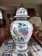 Brocante dekselvaas met vogel floral handpainted vaas pot, Antiek en Kunst, Ophalen of Verzenden