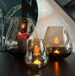 Tasman taupe windlichten, vazen set van 3, rookglas, Japandi, Huis en Inrichting, Woonaccessoires | Vazen, Minder dan 50 cm, Glas