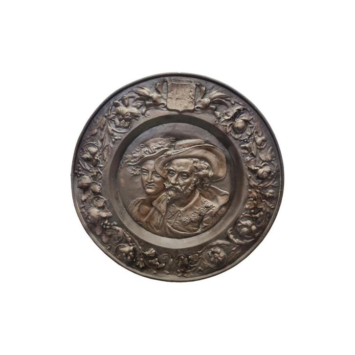 Antiek koperen wandbord Rubens met vrouw, Antiek en Kunst, Antiek | Koper en Brons, Koper, Ophalen of Verzenden