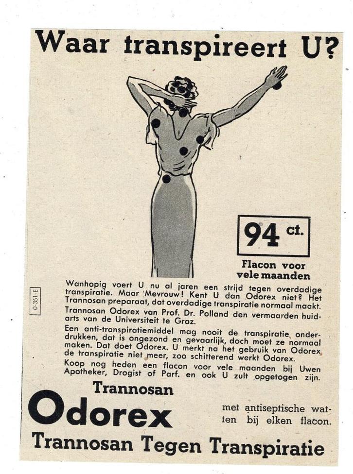 3x Waar transpireert U ? Kent U dan ODOREX niet  94 ct. 1935, Verzamelen, Merken en Reclamevoorwerpen, Zo goed als nieuw, Overige typen