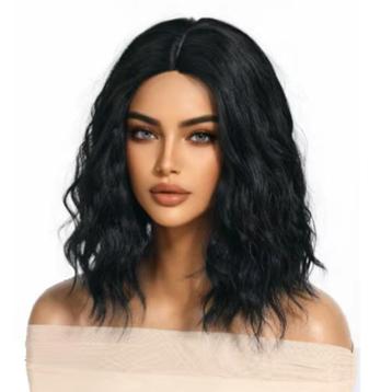 Zwarte wavy pruik bob model op schouderlengte zonder pony beschikbaar voor biedingen