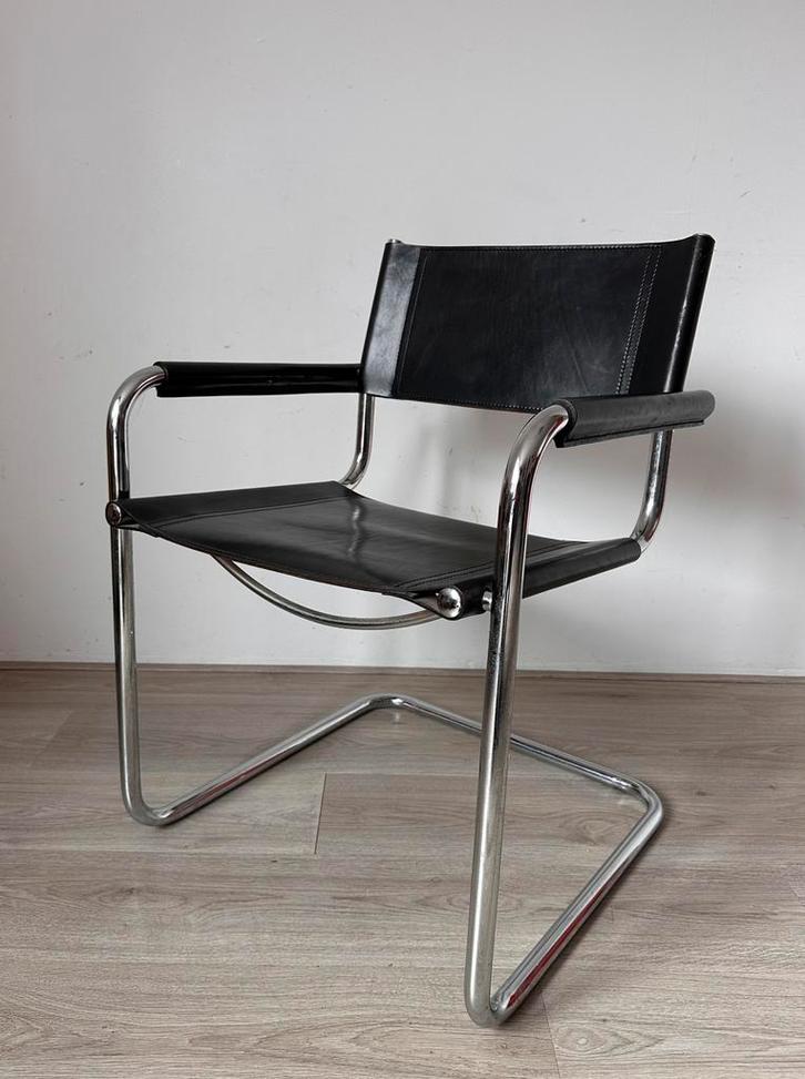 4 Fasem S34 Mart stam stoelen, Huis en Inrichting, Stoelen, Gebruikt, Leer, Zwart, Ophalen