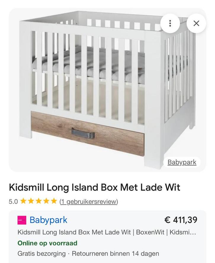 Box Kidsmill incl nieuw matras, Kinderen en Baby's, Boxen, Zo goed als nieuw, In hoogte verstelbaar, Lade, Ophalen