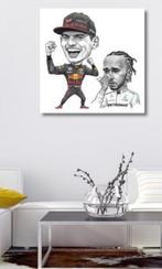 Karikatuur op canvas Max Verstappen & Lewis Hamilton, Ophalen of Verzenden