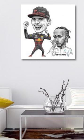 Karikatuur op canvas Max Verstappen & Lewis Hamilton beschikbaar voor biedingen