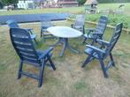 Blauwe tuinset met 6 stoelen  en Hartman tafel, Ophalen, Kunststof, Gebruikt, 6 zitplaatsen