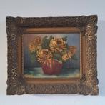 Bloemstilleven chrysant op rode vaas met fraaie lijst, Antiek en Kunst, Ophalen of Verzenden