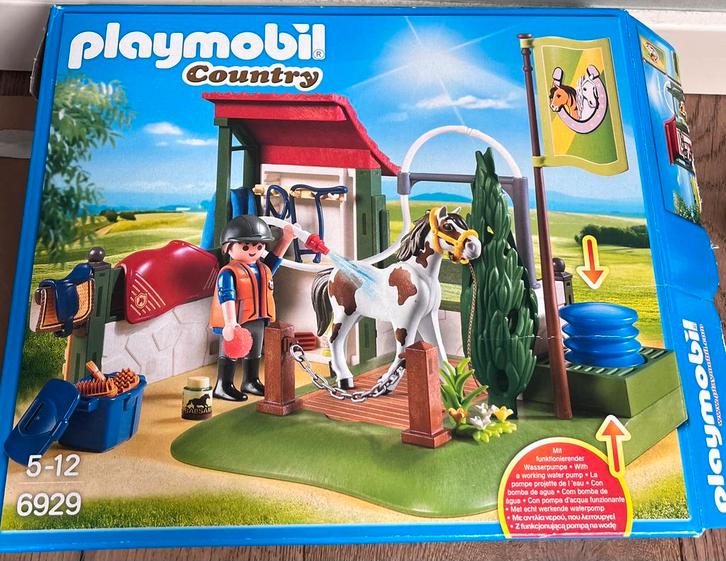 Playmobil wasplaats set met paard ruiter zadel hoodstel, Kinderen en Baby's, Speelgoed | Playmobil, Zo goed als nieuw, Ophalen of Verzenden