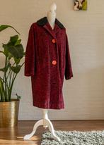 Vintage 1950s Wol en Fur Jas - Zwart & Rood, Zwart, Maat 42/44 (L), Ophalen of Verzenden, Horco-Berlin