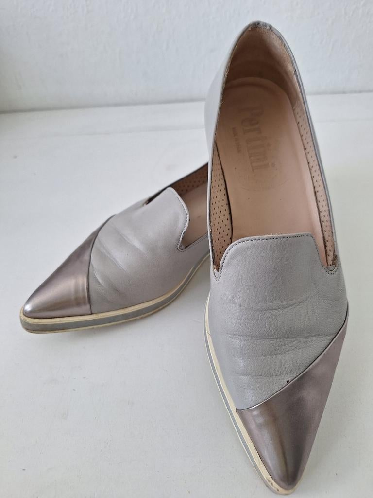 Pertini leren instappers grijs/beige - maat 38, Kleding | Dames, Schoenen, Pertini, Instappers, Ophalen of Verzenden, Grijs