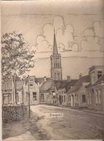 Usquert Dorpsgezicht met kerktoren tekening Sievers 1948, Antiek en Kunst, Ophalen of Verzenden