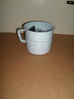 Oude emaille papkoker,melkkoker,grijs gewolkt,hazegrijs, Ophalen of Verzenden