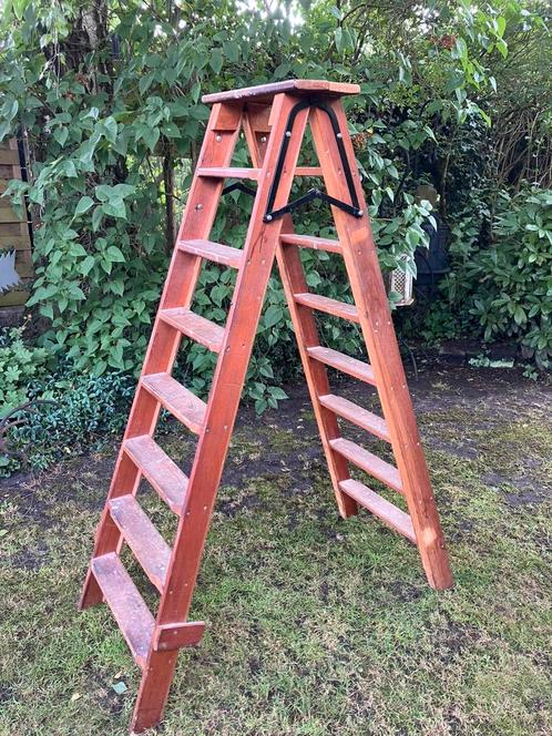 Altrex dubbele schilderstrap / ladder - hout, Doe-het-zelf en Verbouw, Ladders en Trappen, Gebruikt, Trap, Minder dan 2 meter