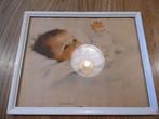 brocante 2 oude ingelijste baby slaapkamer schilderijtjes, Ophalen of Verzenden