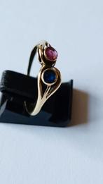 Oude gouden ring met Robijn en Saffier, 14 krt, Sieraden, Tassen en Uiterlijk, Antieke sieraden, Verzenden, Goud, Ring, Met edelsteen
