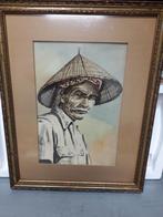 PRACHTIG OUDE INDONESISCHE AQUAREL afm : 53 X 43 cm, Antiek en Kunst, Kunst | Schilderijen | Klassiek, Ophalen of Verzenden